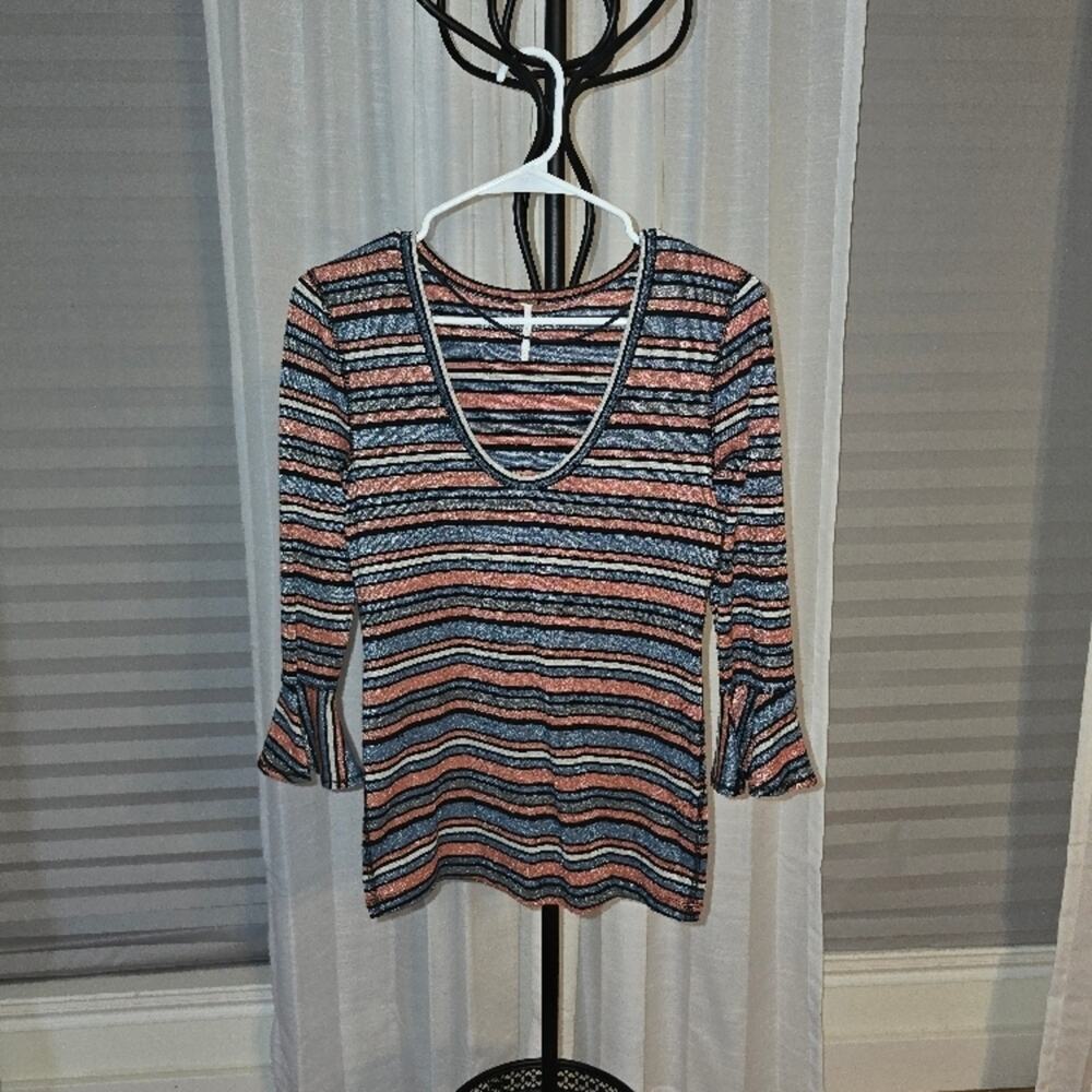 Free People Metallic Striped Women's Top - Black, Pink, and Gray Med Like New!